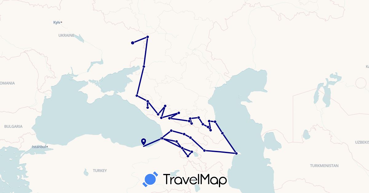 TravelMap itinerary: driving in Armenia, Azerbaijan, Georgia, Russia, Turkey, Ukraine (Asia, Europe)